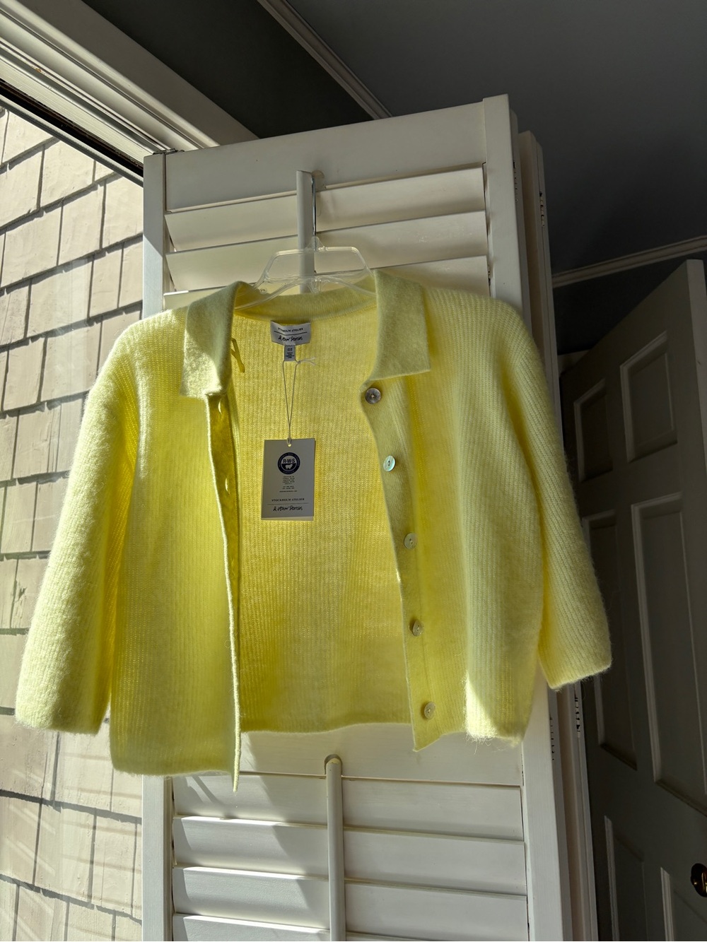 & Other Stories Bright Yellow Knit Boxy Cropped Cardigan Pearl Buttons